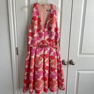 Eliza J Floral Brocade Dress Sz 6 Pink Red Fit & Flare Sleeveless Jeweled NWT